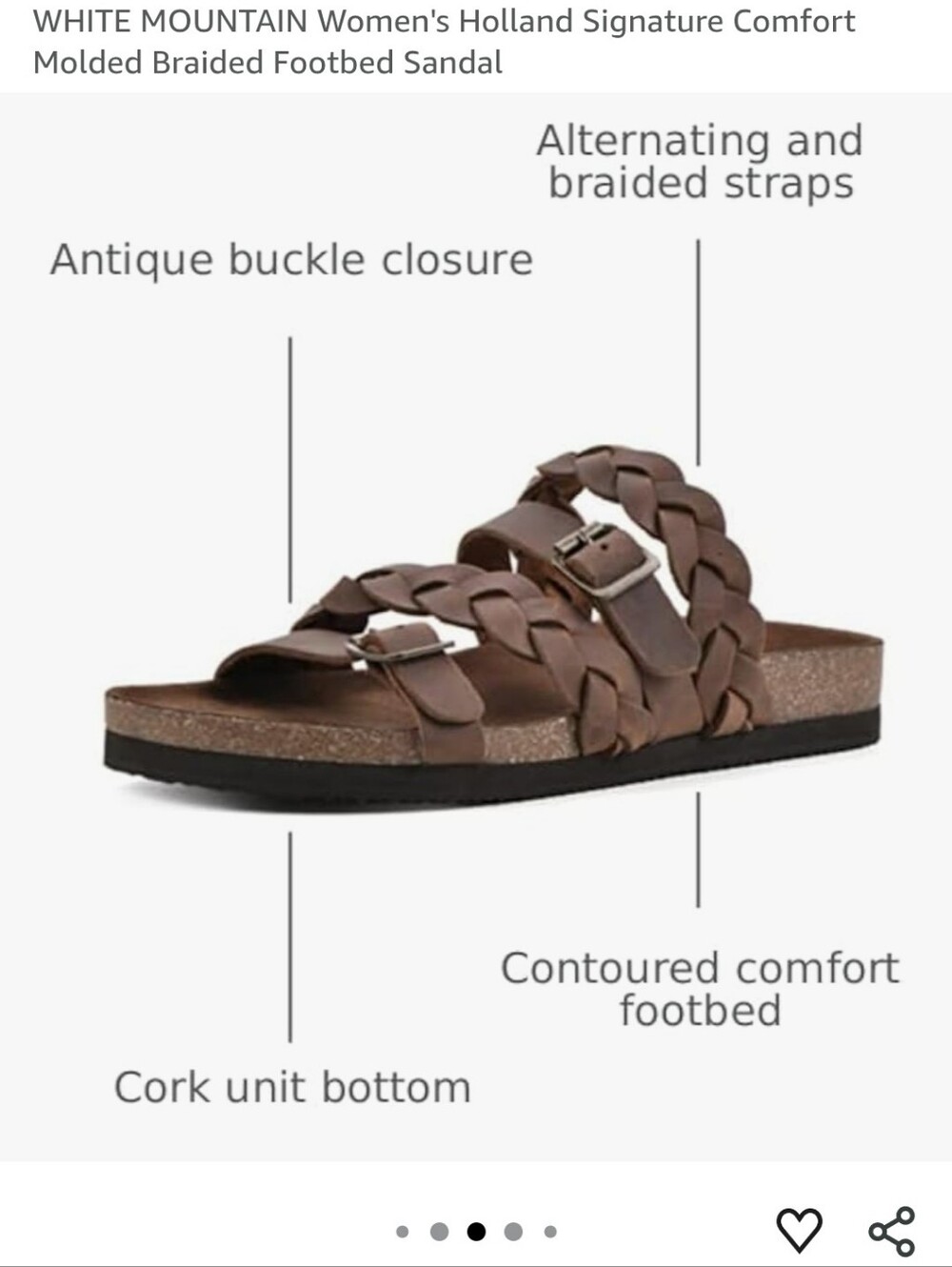 White Mountain Brown Braided Leather Slide Sandals - Picture 4 of 4